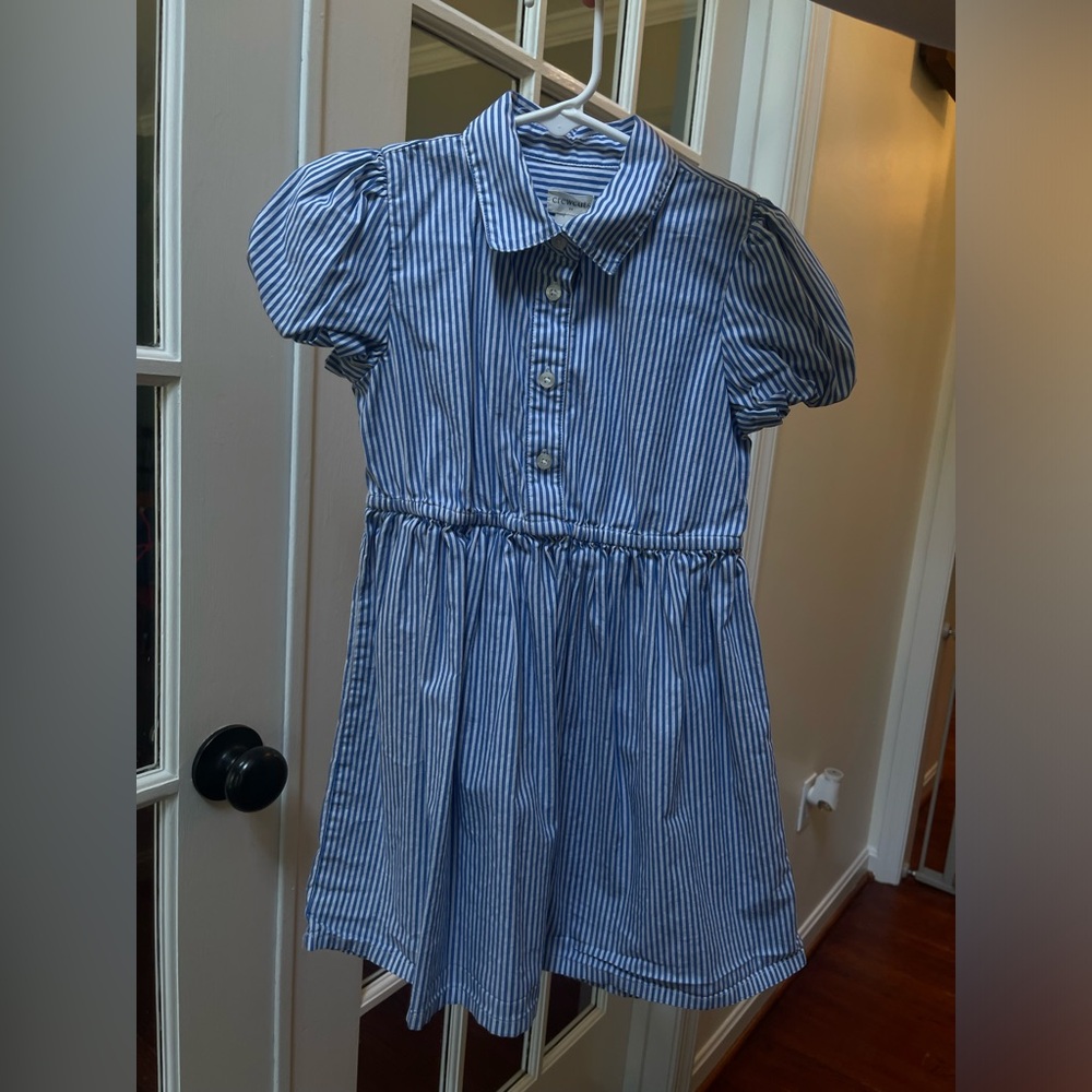 Girls' striped bubble-sleeve shirtdress